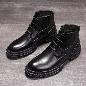 Botas Masculinas De Bico Redondo De Pu Com Cadarço Na Frente