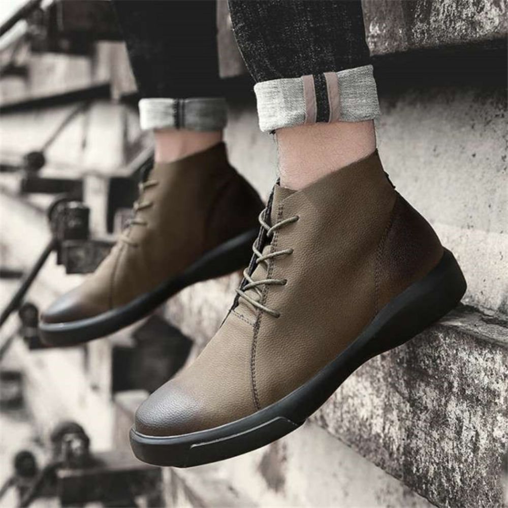 Botas Masculinas Com Cadarço Na Frente Bico Redondo Patchwork Pu