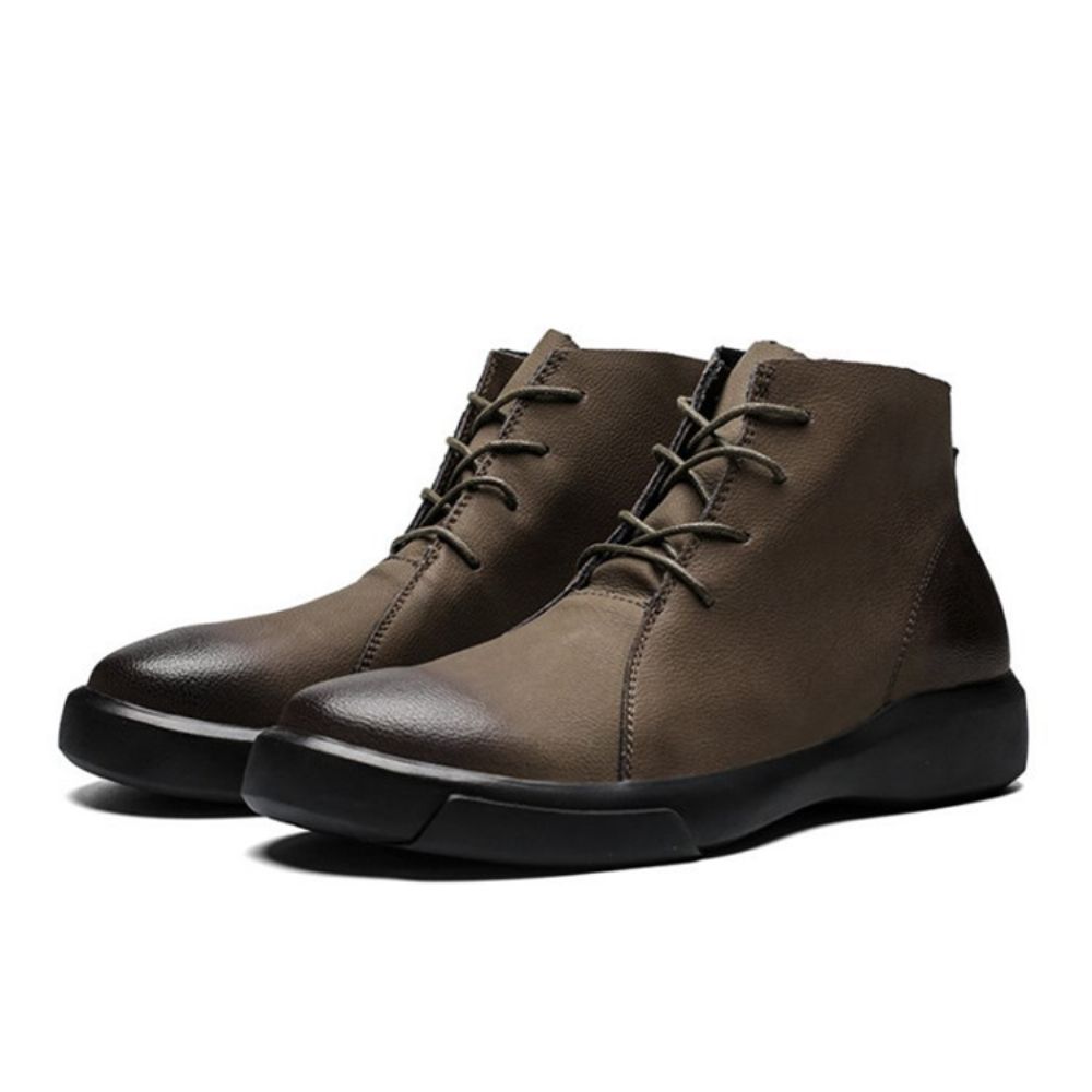 Botas Masculinas Com Cadarço Na Frente Bico Redondo Patchwork Pu