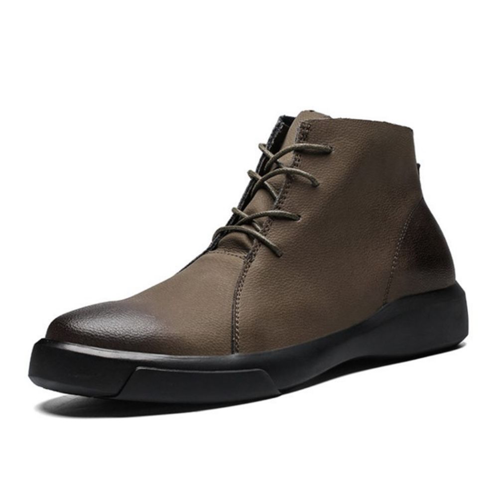 Botas Masculinas Com Cadarço Na Frente Bico Redondo Patchwork Pu