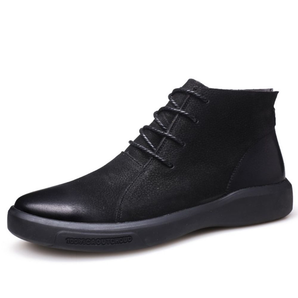 Botas Masculinas Com Cadarço Na Frente Bico Redondo Patchwork Pu