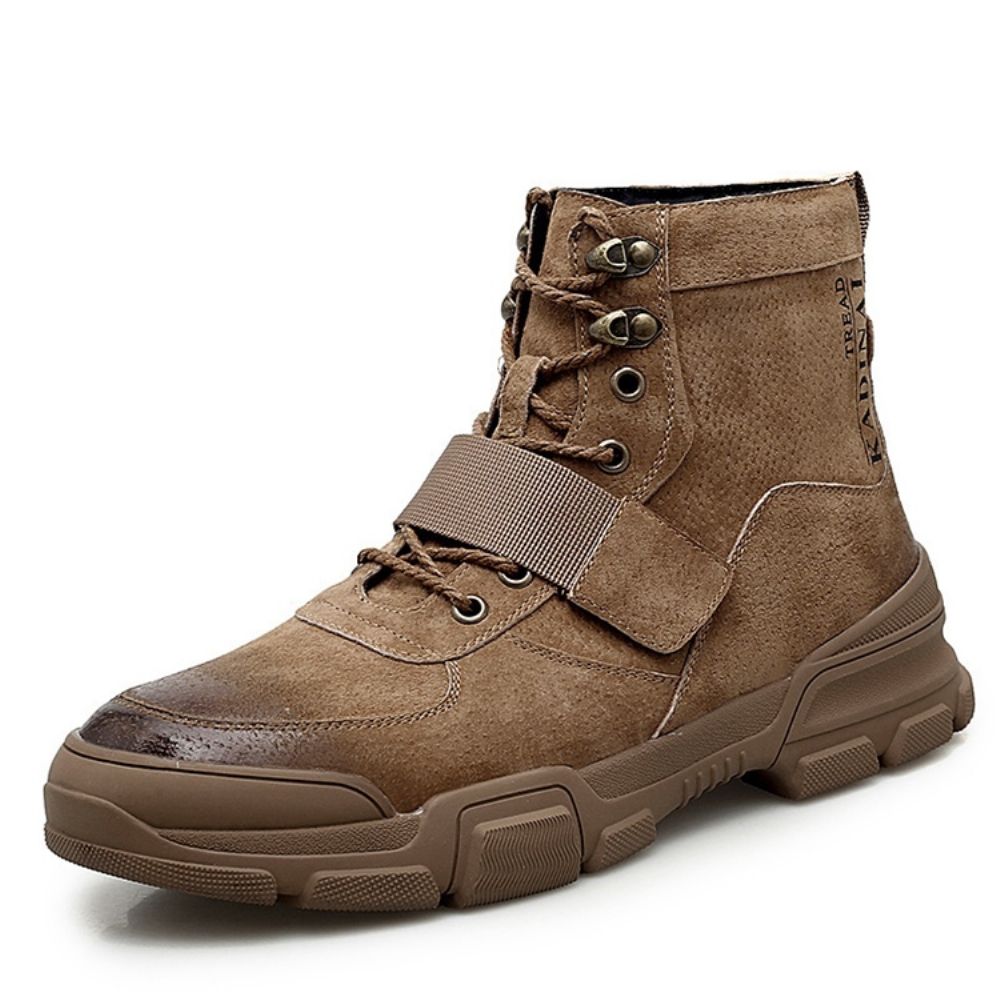 Botas Masculinas De Inverno Lisas De Bico Redondo Com Cadarço Na Frente