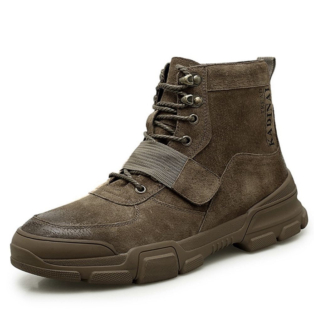 Botas Masculinas De Inverno Lisas De Bico Redondo Com Cadarço Na Frente