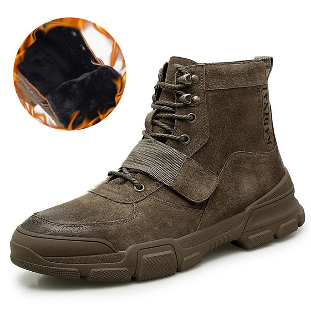 Botas Masculinas De Inverno Lisas De Bico Redondo Com Cadarço Na Frente