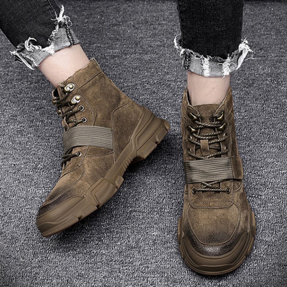 Botas Masculinas De Inverno Lisas De Bico Redondo Com Cadarço Na Frente