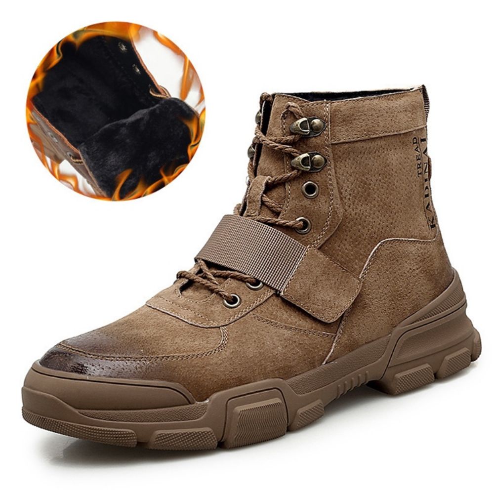 Botas Masculinas De Inverno Lisas De Bico Redondo Com Cadarço Na Frente