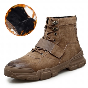 Botas Masculinas De Inverno Lisas De Bico Redondo Com Cadarço Na Frente