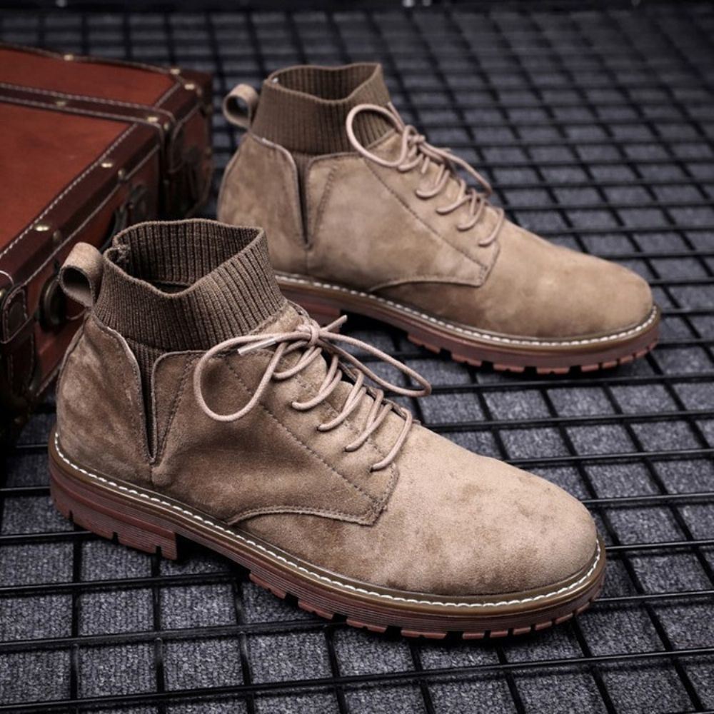 Botas Masculinas Simples Com Cadarço Na Frente Bico Redondo