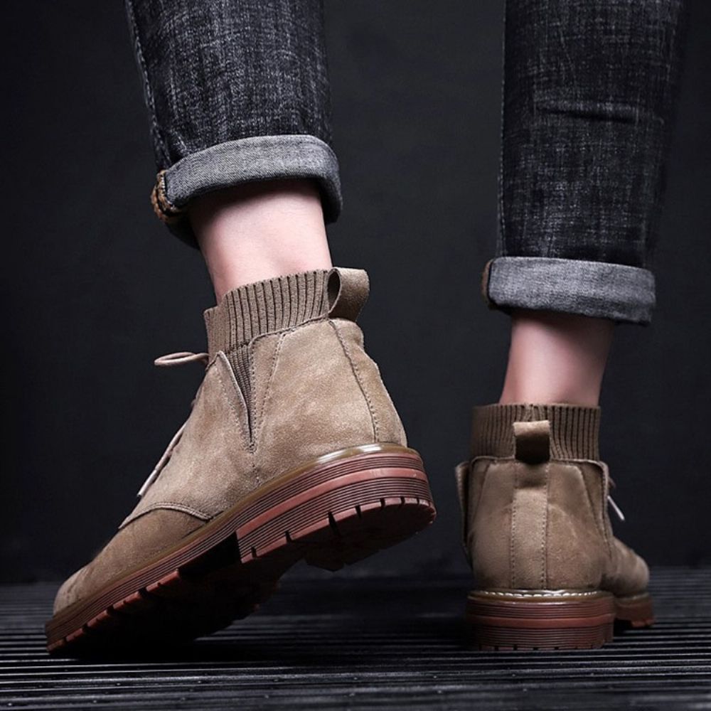 Botas Masculinas Simples Com Cadarço Na Frente Bico Redondo