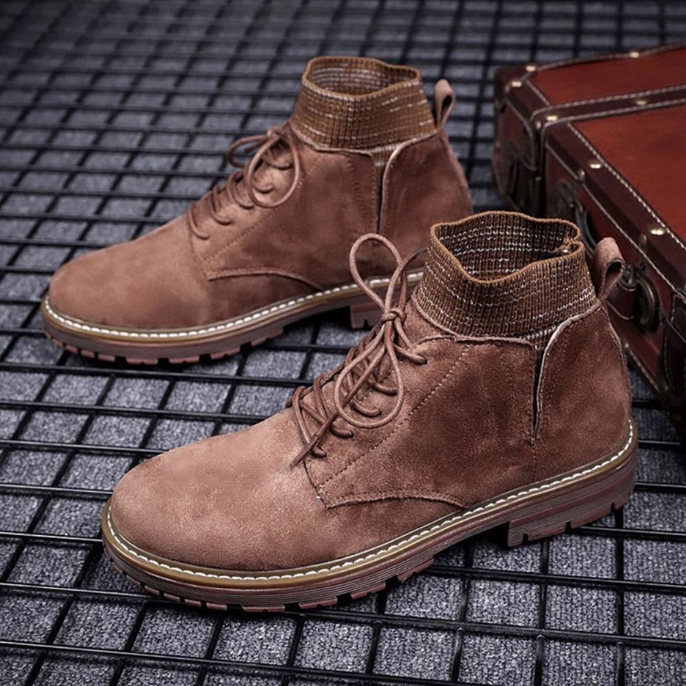 Botas Masculinas Simples Com Cadarço Na Frente Bico Redondo