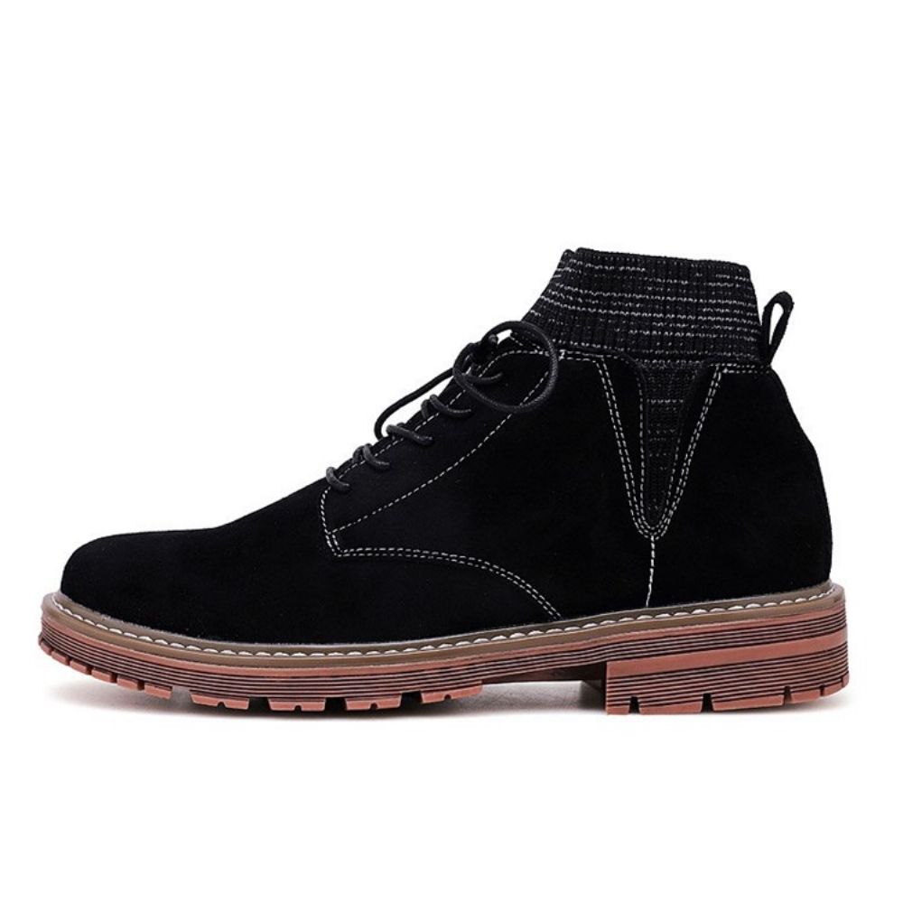 Botas Masculinas Simples Com Cadarço Na Frente Bico Redondo