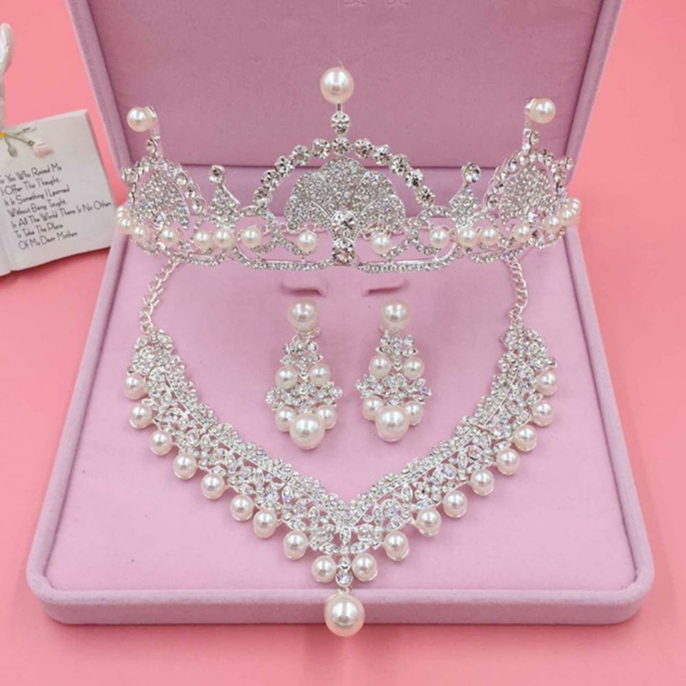 Conjunto De Joias De Imitação De Strass E Pérolas De Acessórios De Casamento