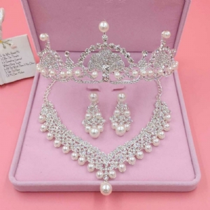 Conjunto De Joias De Imitação De Strass E Pérolas De Acessórios De Casamento