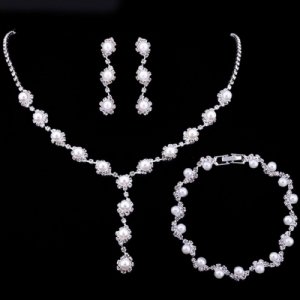 Conjunto De Joias De Noiva Com Diamantes E Pérolas De Casamento