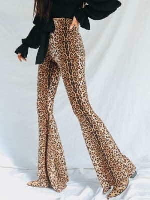 Calça Boca De Sino Casual Slim Leopardo