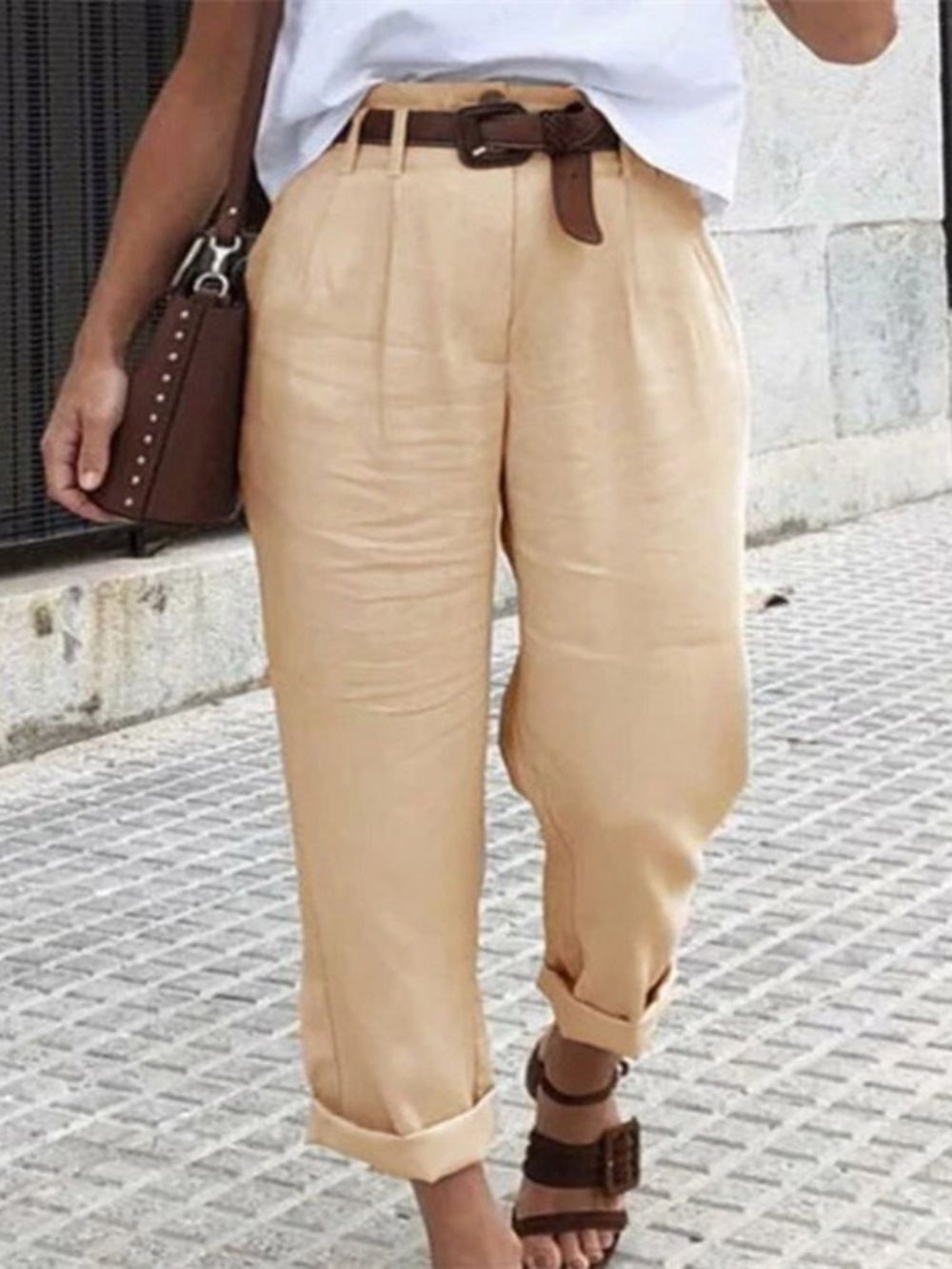 Calça Casual Feminina Lisa E Reta De Comprimento Total