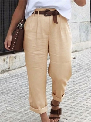 Calça Casual Feminina Lisa E Reta De Comprimento Total