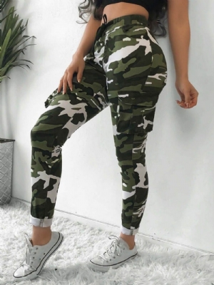 Calça Feminina Camuflagem Bolso Cintura Alta Cintura Alta Comprimento Total