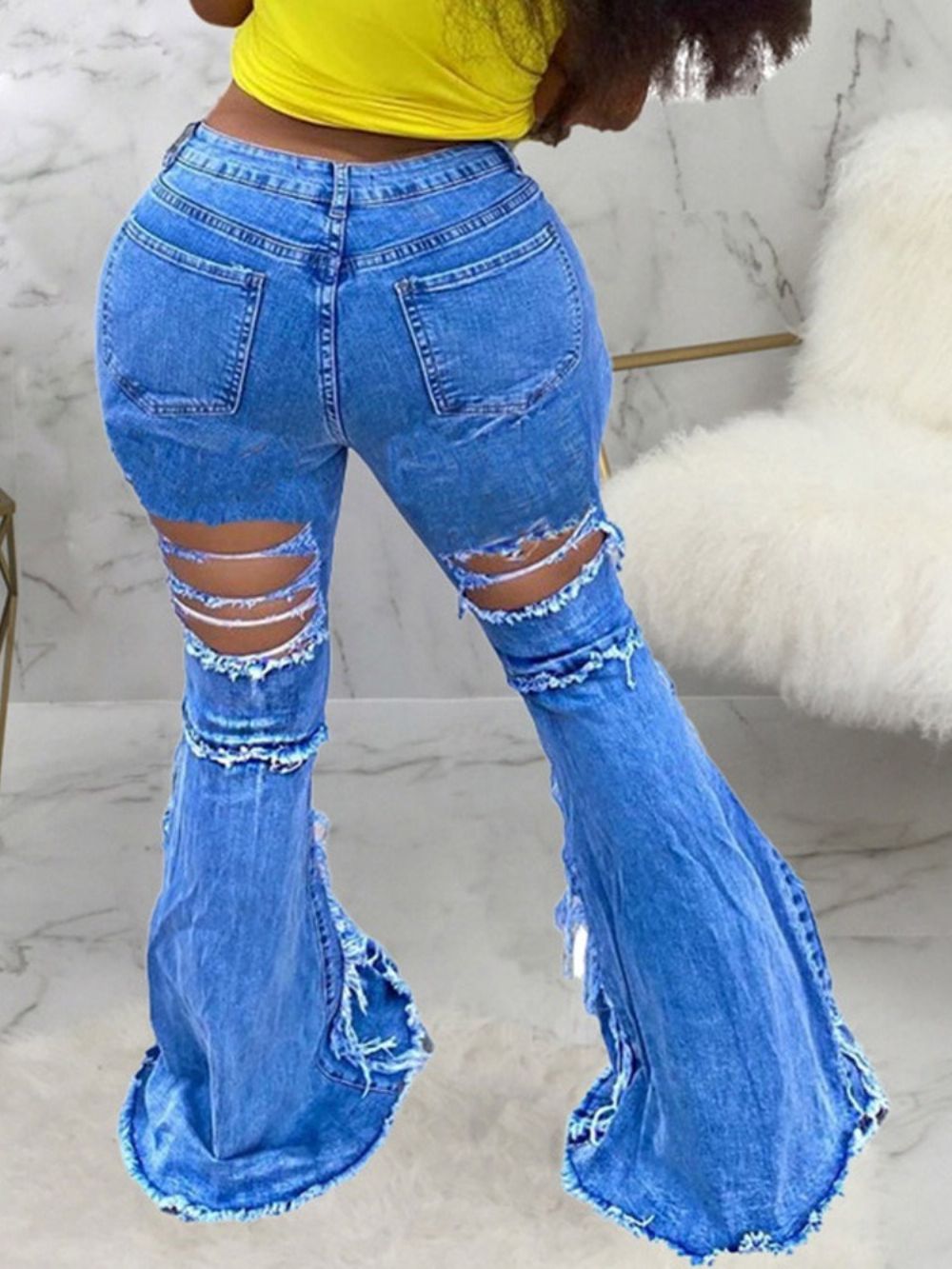 Calça Jeans Slim Cintura Baixa E Cintura Baixa Bellbottoms