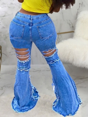 Calça Jeans Slim Cintura Baixa E Cintura Baixa Bellbottoms