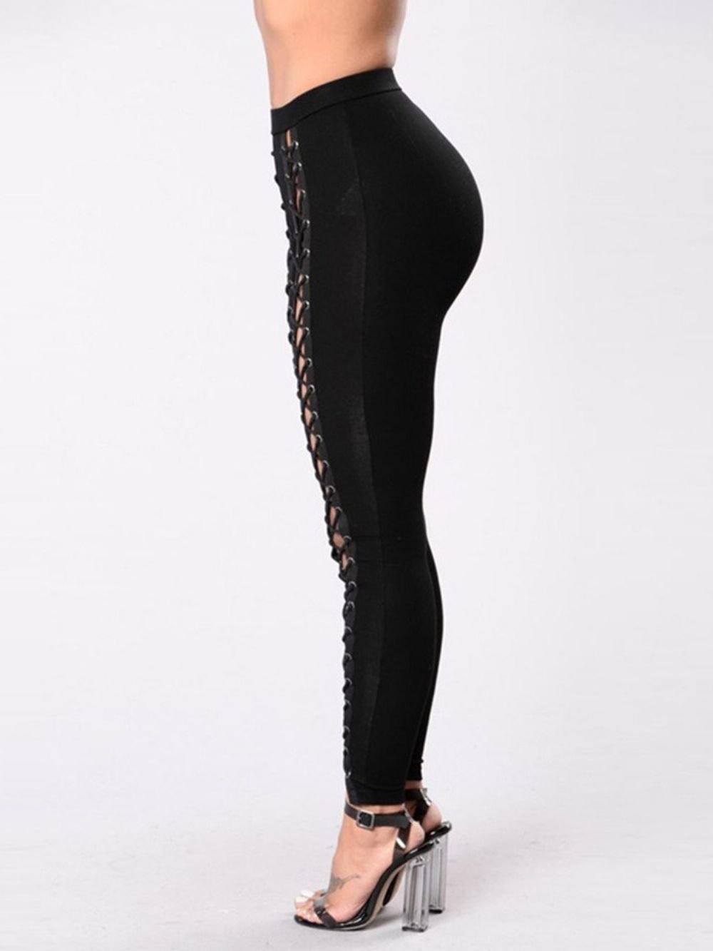 Calça Lápis Skinny Simples Com Cadarço Calças Femininas Cintura Alta