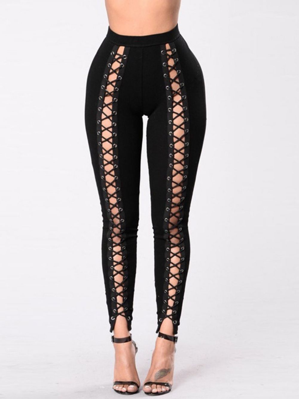 Calça Lápis Skinny Simples Com Cadarço Calças Femininas Cintura Alta