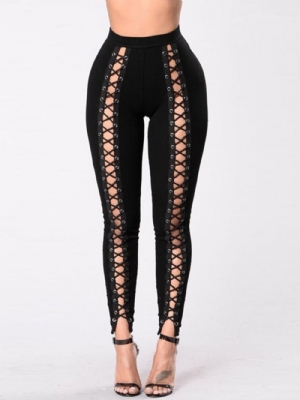 Calça Lápis Skinny Simples Com Cadarço Calças Femininas Cintura Alta