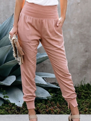 Calça Lisa De Bolso Solta Lápis Até O Tornozelo Calças Femininas