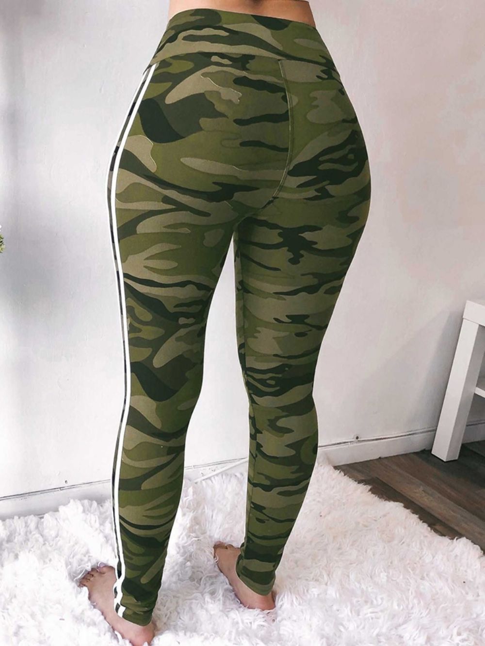 Calças Casuais De Cintura Alta Com Estampa Skinny Camuflada