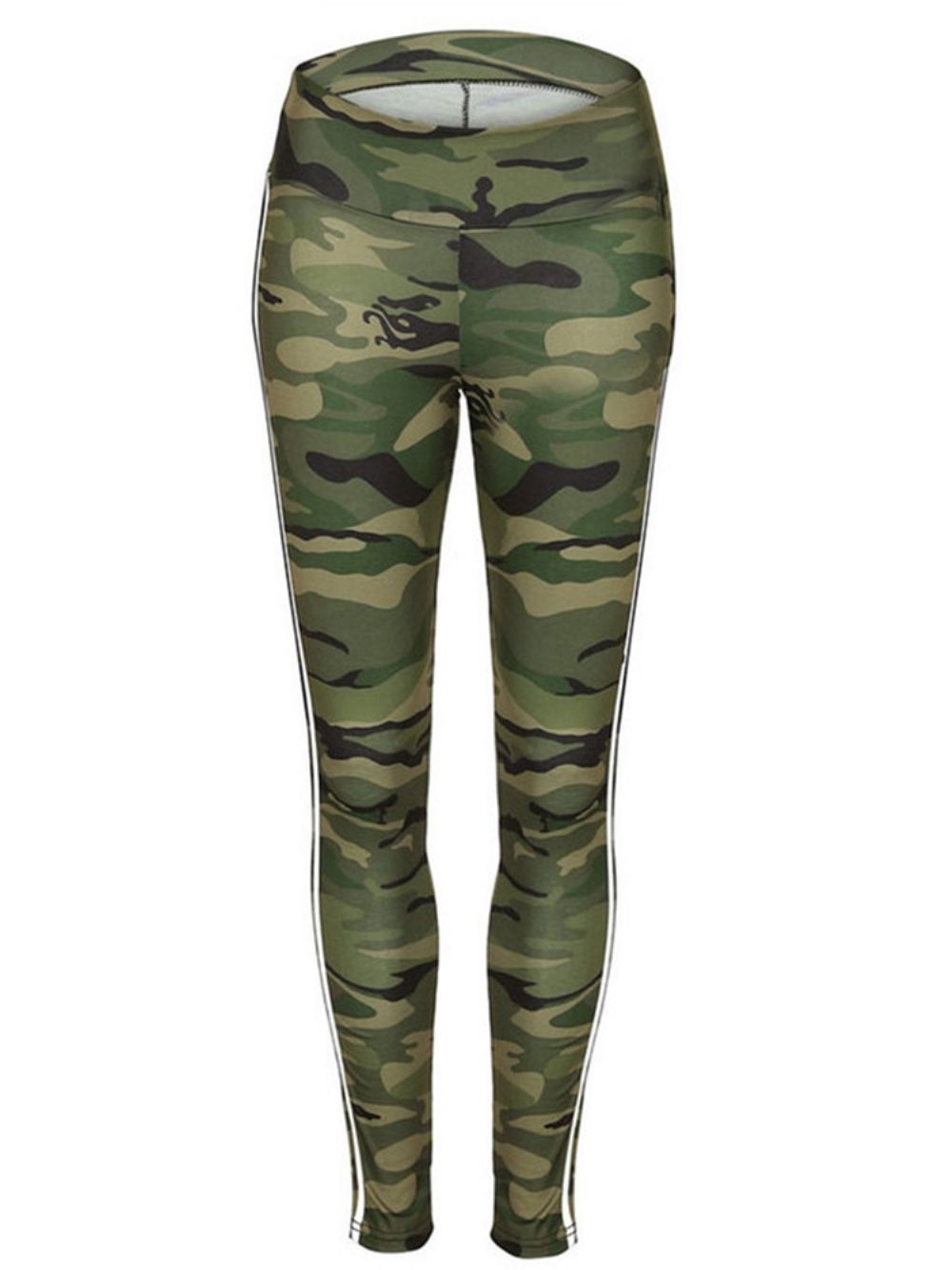 Calças Casuais De Cintura Alta Com Estampa Skinny Camuflada