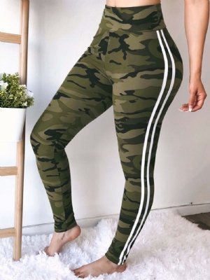 Calças Casuais De Cintura Alta Com Estampa Skinny Camuflada