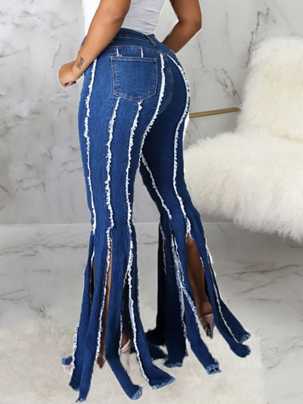 Jeans Slim Zipper Color Block Split Bottoms