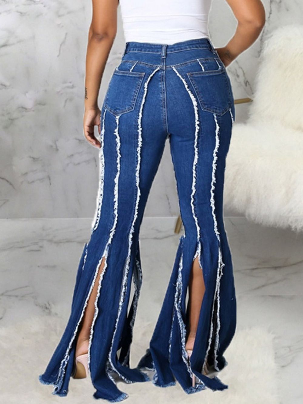 Jeans Slim Zipper Color Block Split Bottoms