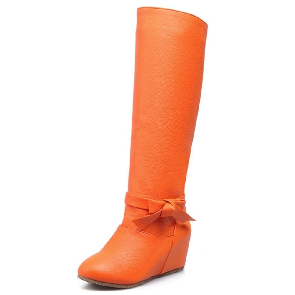 Botas De Cano Alto Com Salto Alto Em Pu Bowknot