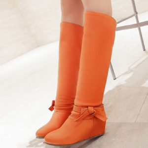 Botas De Cano Alto Com Salto Alto Em Pu Bowknot