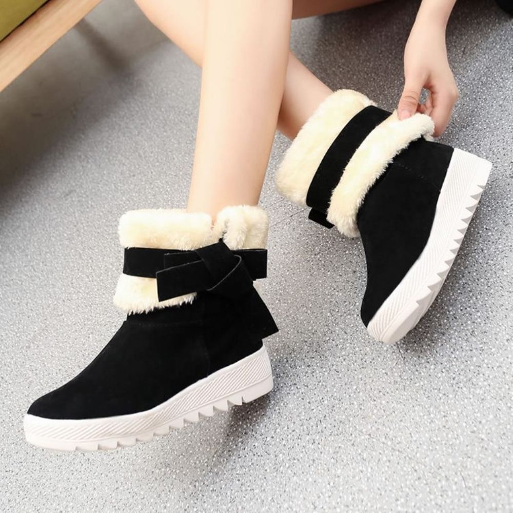 Botas De Neve Femininas Com Salto Alto Oculto Bowknot