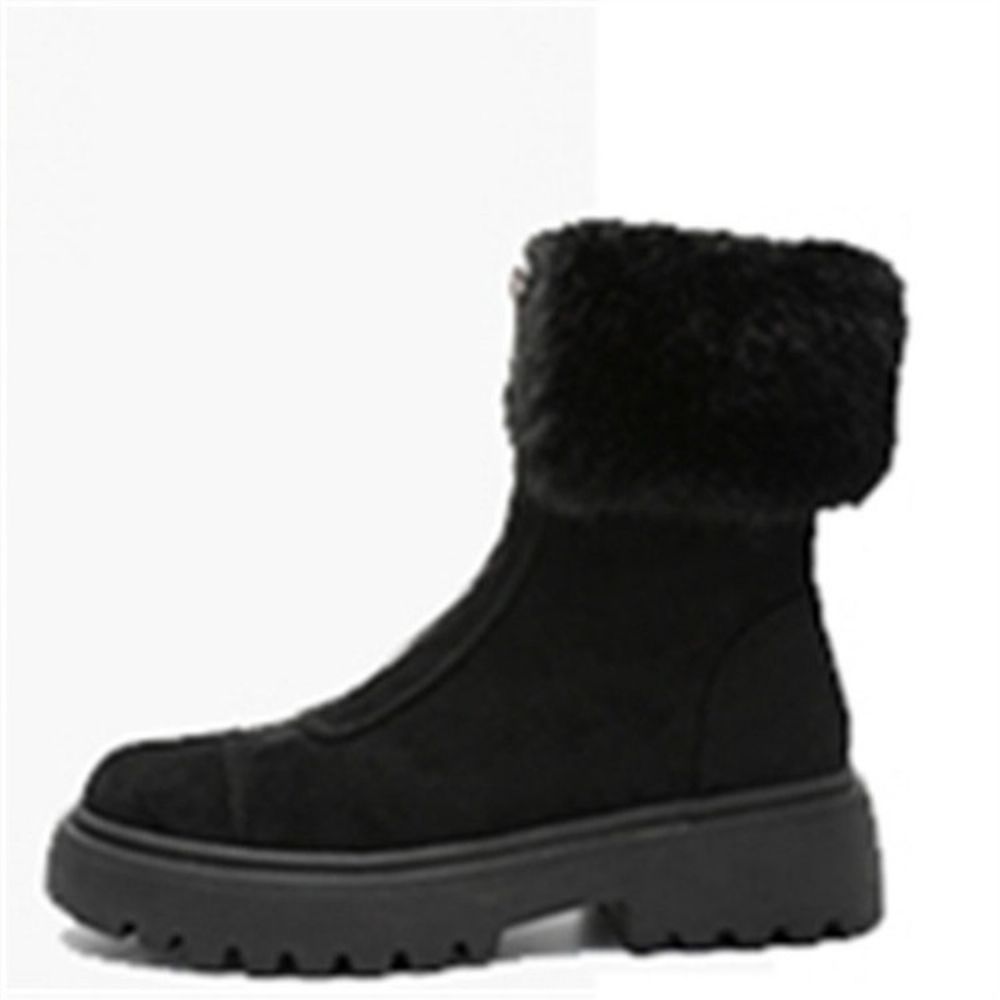 Botas De Neve Femininas Pu Com Zíper Frontal Bico Redondo