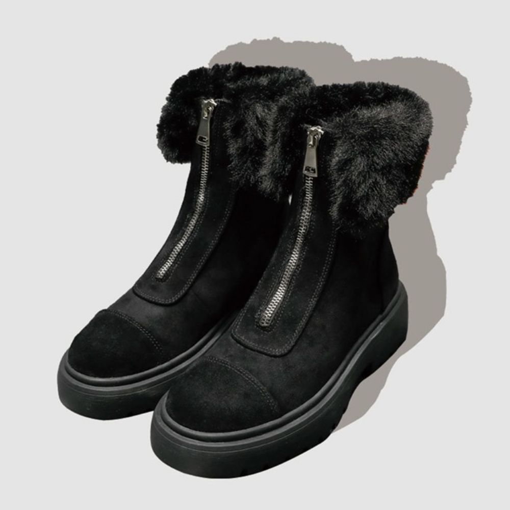 Botas De Neve Femininas Pu Com Zíper Frontal Bico Redondo