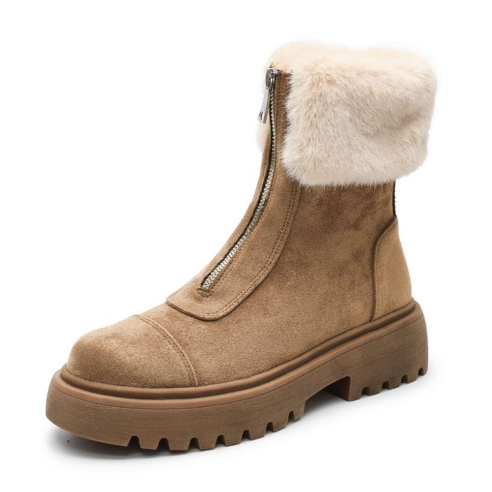 Botas De Neve Femininas Pu Com Zíper Frontal Bico Redondo