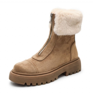 Botas De Neve Femininas Pu Com Zíper Frontal Bico Redondo