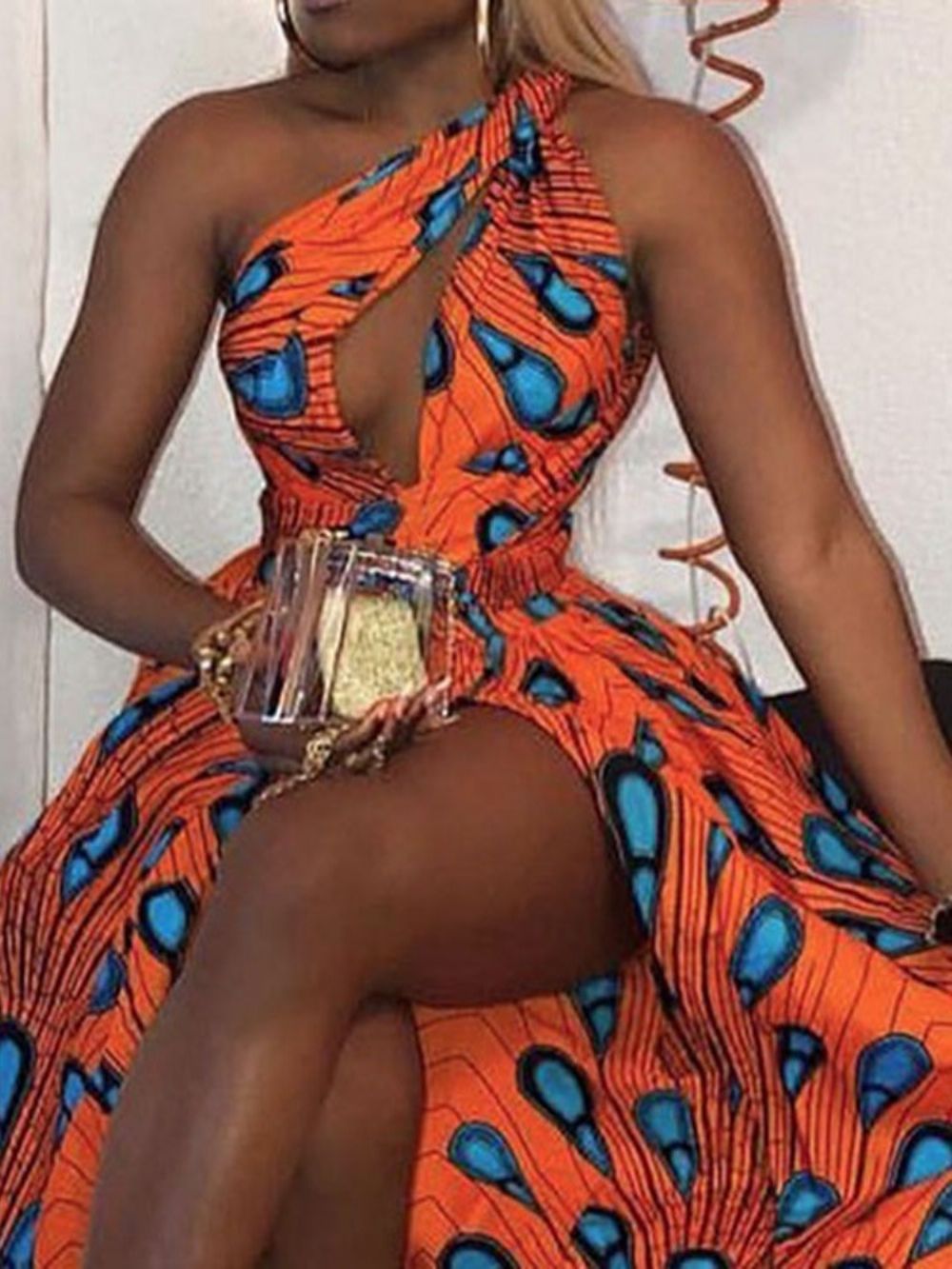 Vestido Estilo Africano Longo Sem Mangas E Cintura Padrão