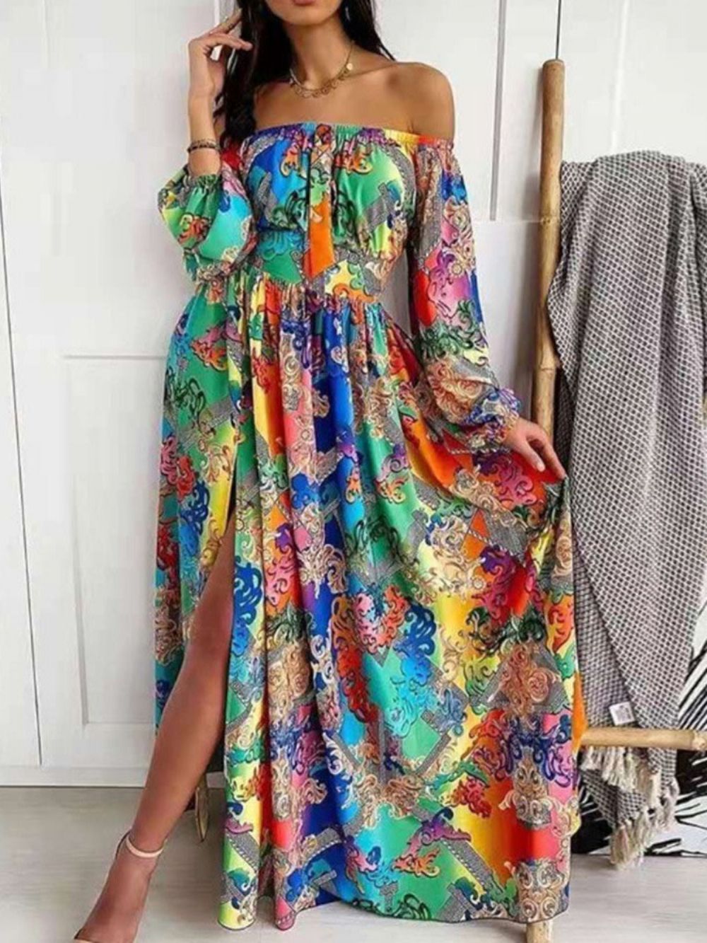 Vestido Feminino Com Manga Longa E Manga Longa Com Expansão De Primavera