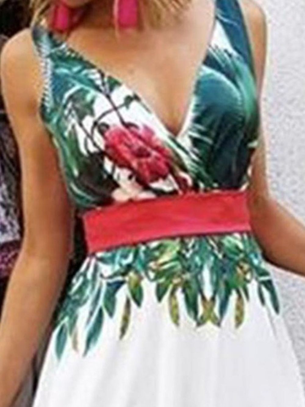 Vestido Maxi Elegante Com Decote Em V E Estampa Sem Manga