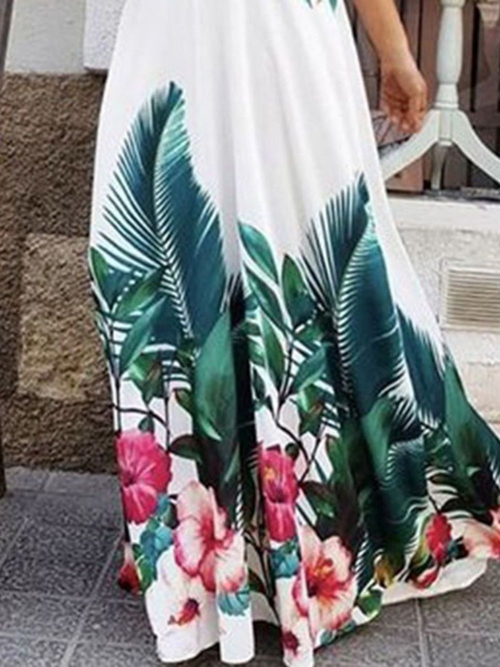 Vestido Maxi Elegante Com Decote Em V E Estampa Sem Manga