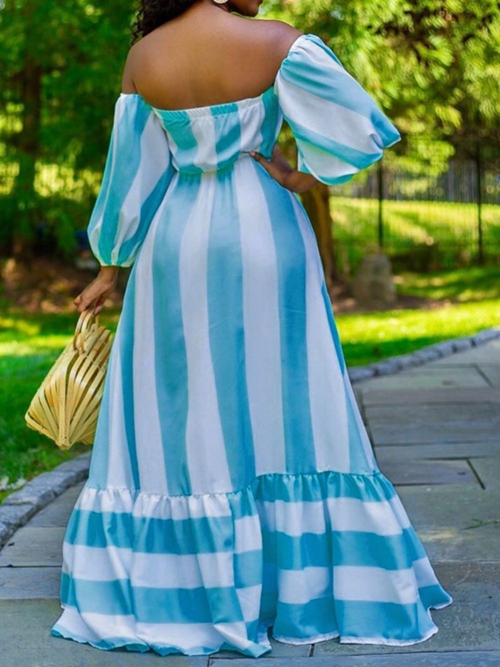 Vestido Maxi Fashion De Retalhos Até O Chão Manga Longa Expansão