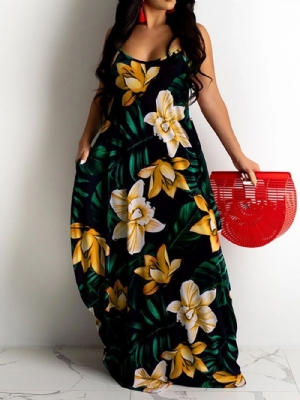 Vestido Maxi Floral Sem Mangas Estampado Até O Chão