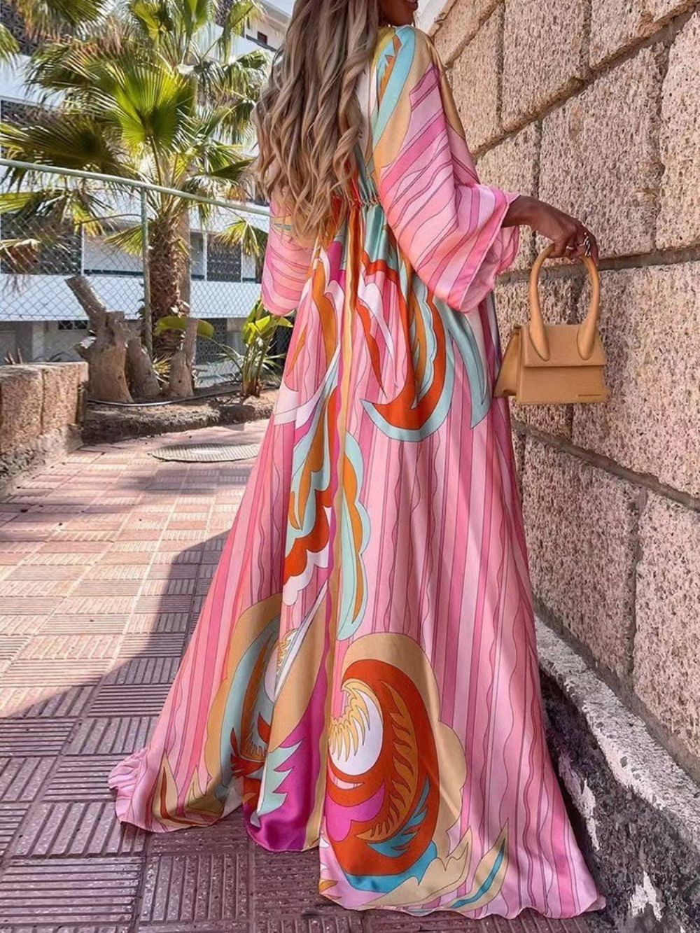 Vestido Maxi Floral Trespassado Com Decote Em V E Cadarço Manga Nove Pontos