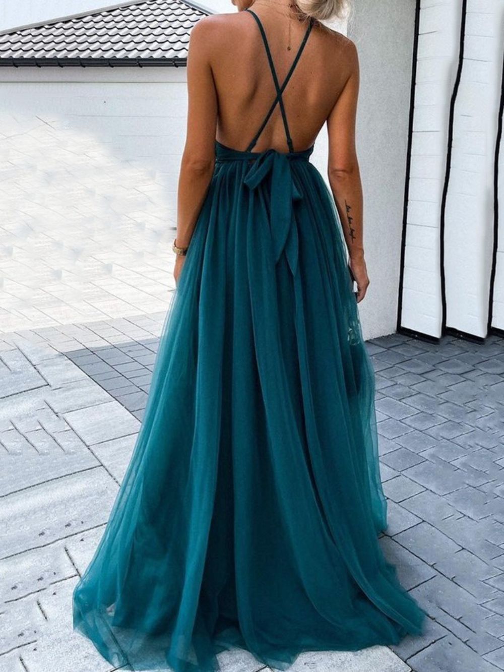 Vestido Maxi Liso De Malha Com Decote Em V Até O Chão