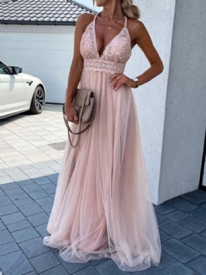 Vestido Maxi Liso De Malha Com Decote Em V Até O Chão