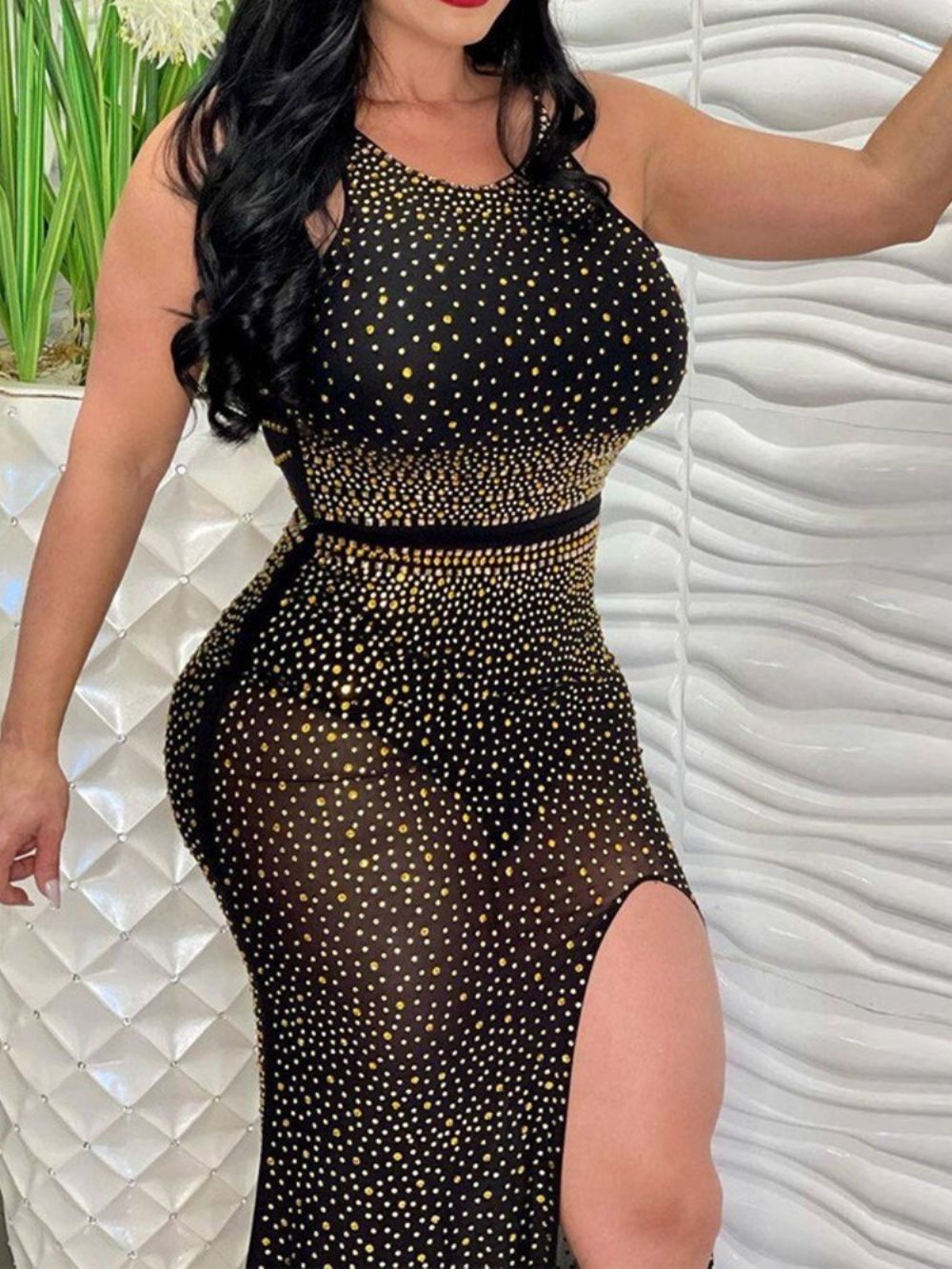 Vestido Maxi De Strass Longo Sem Mangas Moda Verão